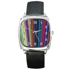 Multi Colored Lines Square Metal Watch