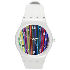 Multi Colored Lines Round Plastic Sport Watch (m)