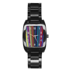 Multi Colored Lines Stainless Steel Barrel Watch