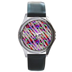 Multi Color Wave Abstract Pattern Round Metal Watch by Simbadda