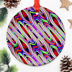 Multi Color Wave Abstract Pattern Round Ornament (two Sides) by Simbadda