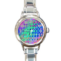 Background Texture Pattern Colorful Round Italian Charm Watch