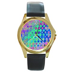 Background Texture Pattern Colorful Round Gold Metal Watch