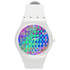 Background Texture Pattern Colorful Round Plastic Sport Watch (M)