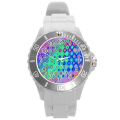 Background Texture Pattern Colorful Round Plastic Sport Watch (L)