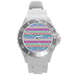 Backgrounds Pattern Lines Wall Round Plastic Sport Watch (L) Front