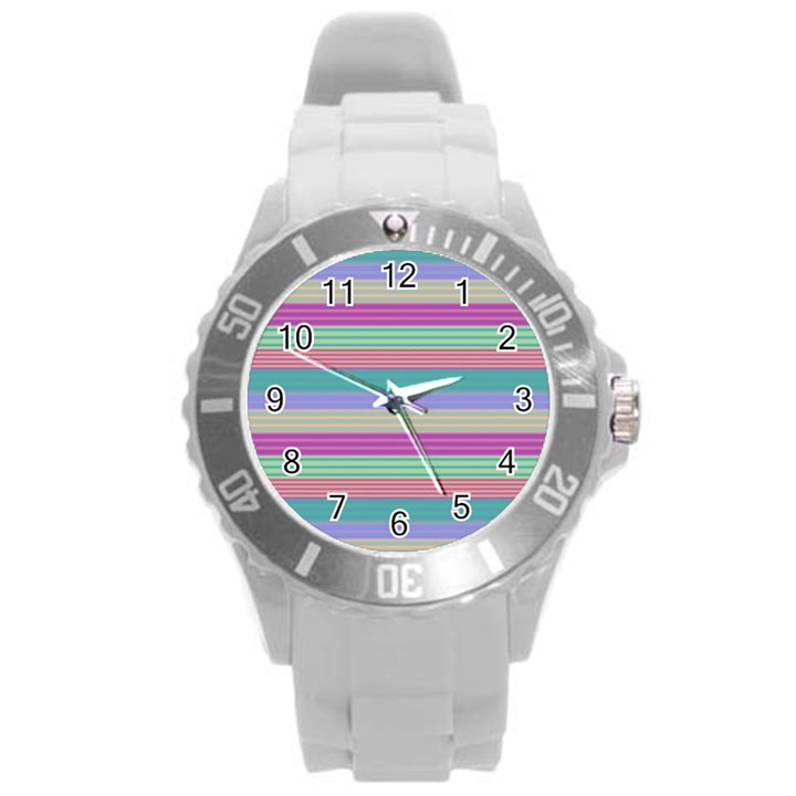 Backgrounds Pattern Lines Wall Round Plastic Sport Watch (L)