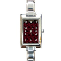 Elegant Black And Red Damask Antique Vintage Victorian Lace Style Rectangle Italian Charm Watch by yoursparklingshop