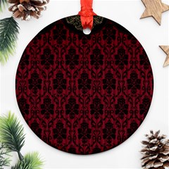 Elegant Black And Red Damask Antique Vintage Victorian Lace Style Ornament (round) by yoursparklingshop