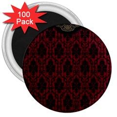 Elegant Black And Red Damask Antique Vintage Victorian Lace Style 3  Magnets (100 Pack) by yoursparklingshop