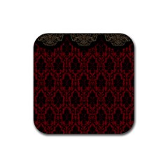 Elegant Black And Red Damask Antique Vintage Victorian Lace Style Rubber Coaster (square)  by yoursparklingshop