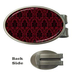 Elegant Black And Red Damask Antique Vintage Victorian Lace Style Money Clips (oval)  by yoursparklingshop