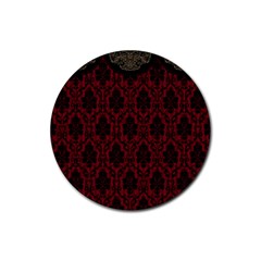 Elegant Black And Red Damask Antique Vintage Victorian Lace Style Rubber Round Coaster (4 Pack)  by yoursparklingshop