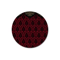 Elegant Black And Red Damask Antique Vintage Victorian Lace Style Magnet 3  (round) by yoursparklingshop