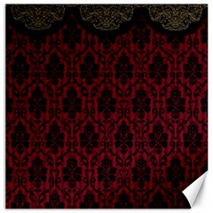 Elegant Black And Red Damask Antique Vintage Victorian Lace Style Canvas 16  X 16   by yoursparklingshop