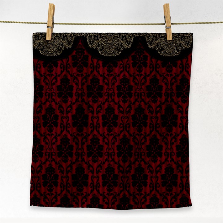 Elegant Black And Red Damask Antique Vintage Victorian Lace Style Face Towel