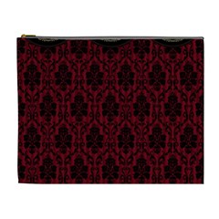 Elegant Black And Red Damask Antique Vintage Victorian Lace Style Cosmetic Bag (xl)