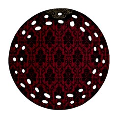 Elegant Black And Red Damask Antique Vintage Victorian Lace Style Ornament (round Filigree)