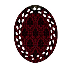 Elegant Black And Red Damask Antique Vintage Victorian Lace Style Ornament (oval Filigree)