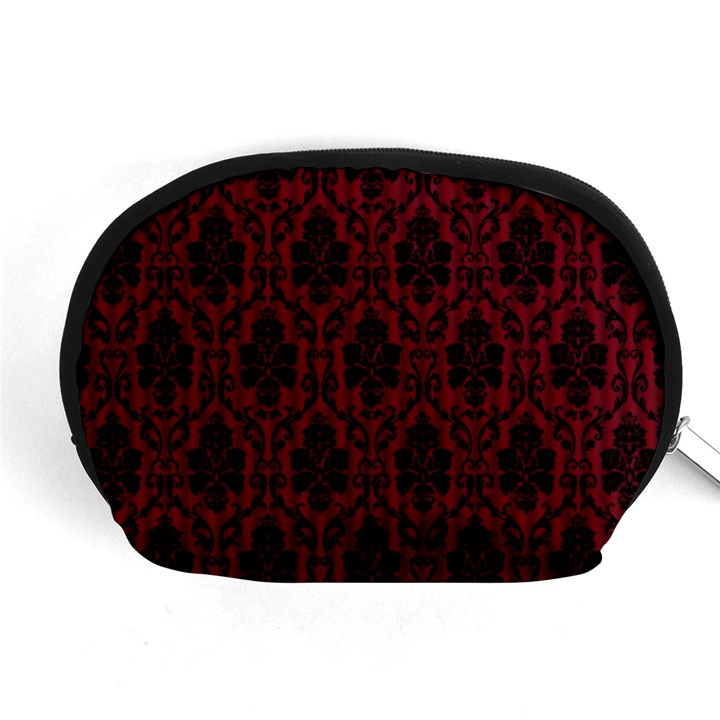 Elegant Black And Red Damask Antique Vintage Victorian Lace Style Accessory Pouches (Medium) 