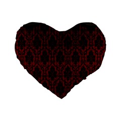 Elegant Black And Red Damask Antique Vintage Victorian Lace Style Standard 16  Premium Flano Heart Shape Cushions by yoursparklingshop