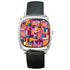 Abstract Background Geometry Blocks Square Metal Watch by Simbadda