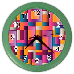 Abstract Background Geometry Blocks Color Wall Clocks by Simbadda