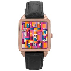 Abstract Background Geometry Blocks Rose Gold Leather Watch  by Simbadda