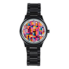 Abstract Background Geometry Blocks Stainless Steel Round Watch by Simbadda