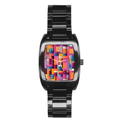 Abstract Background Geometry Blocks Stainless Steel Barrel Watch by Simbadda