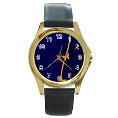 Greeting Card Invitation Blue Round Gold Metal Watch by Simbadda