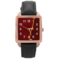 Greeting Card Invitation Red Rose Gold Leather Watch  by Simbadda