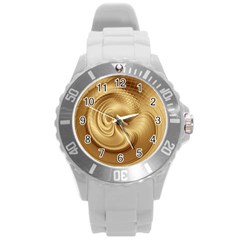 Gold Background Texture Pattern Round Plastic Sport Watch (l) by Simbadda