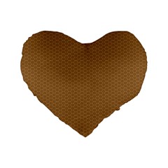 Pattern Honeycomb Pattern Brown Standard 16  Premium Flano Heart Shape Cushions by Simbadda