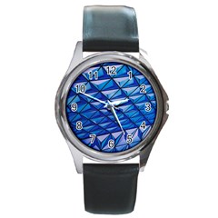 Lines Geometry Architecture Texture Round Metal Watch by Simbadda