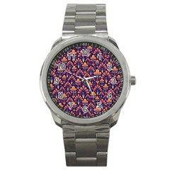 Abstract Background Floral Pattern Sport Metal Watch by Simbadda