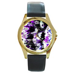 Canvas Acrylic Digital Design Round Gold Metal Watch by Simbadda