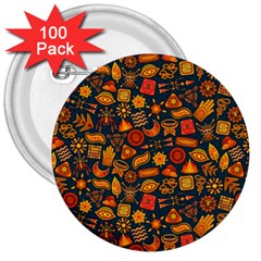 Pattern Background Ethnic Tribal 3  Buttons (100 Pack)  by Simbadda