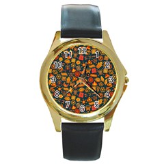 Pattern Background Ethnic Tribal Round Gold Metal Watch by Simbadda