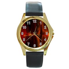 The Burning Of A Bridge Round Gold Metal Watch by designsbyamerianna