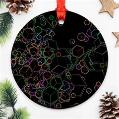 Boxs Black Background Pattern Ornament (round) by Simbadda