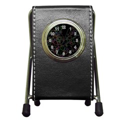 Boxs Black Background Pattern Pen Holder Desk Clocks by Simbadda