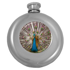 Indian Peacock Plumage Round Hip Flask (5 Oz) by Simbadda