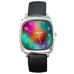 Colourful Weave Background Square Metal Watch by Simbadda