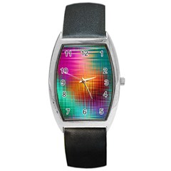 Colourful Weave Background Barrel Style Metal Watch by Simbadda