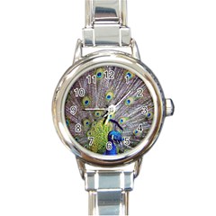 Peacock Bird Feathers Round Italian Charm Watch by Simbadda