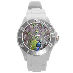 Peacock Bird Feathers Round Plastic Sport Watch (l) by Simbadda