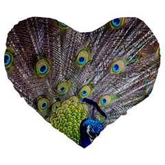 Peacock Bird Feathers Large 19  Premium Flano Heart Shape Cushions by Simbadda