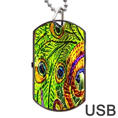 Peacock Feathers Dog Tag Usb Flash (one Side) by Simbadda