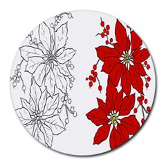 Poinsettia Flower Coloring Page Round Mousepads